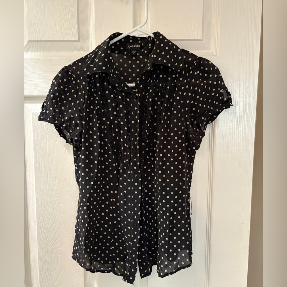 Bebe Black and White Polka Dot Blouse